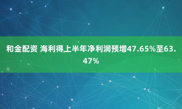 和金配资 海利得上半年净利润预增47.65%至63.47%