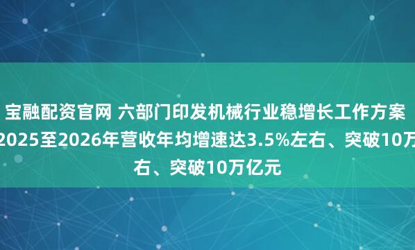 宝融配资官网 六部门印发机械行业稳增长工作方案 推动2025至2026年营收年均增速达3.5%左右、突破10万亿元